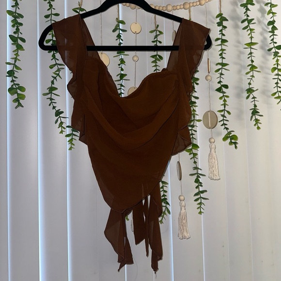 NWT PLT Chocolate Chiffon Frill Bardot Long Top - Picture 5 of 5